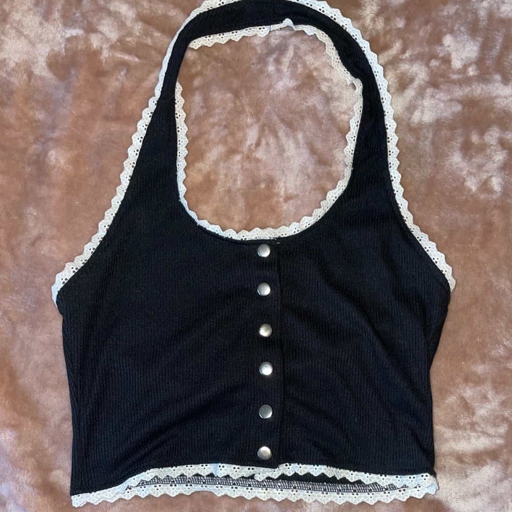 Black and white top with lace detail